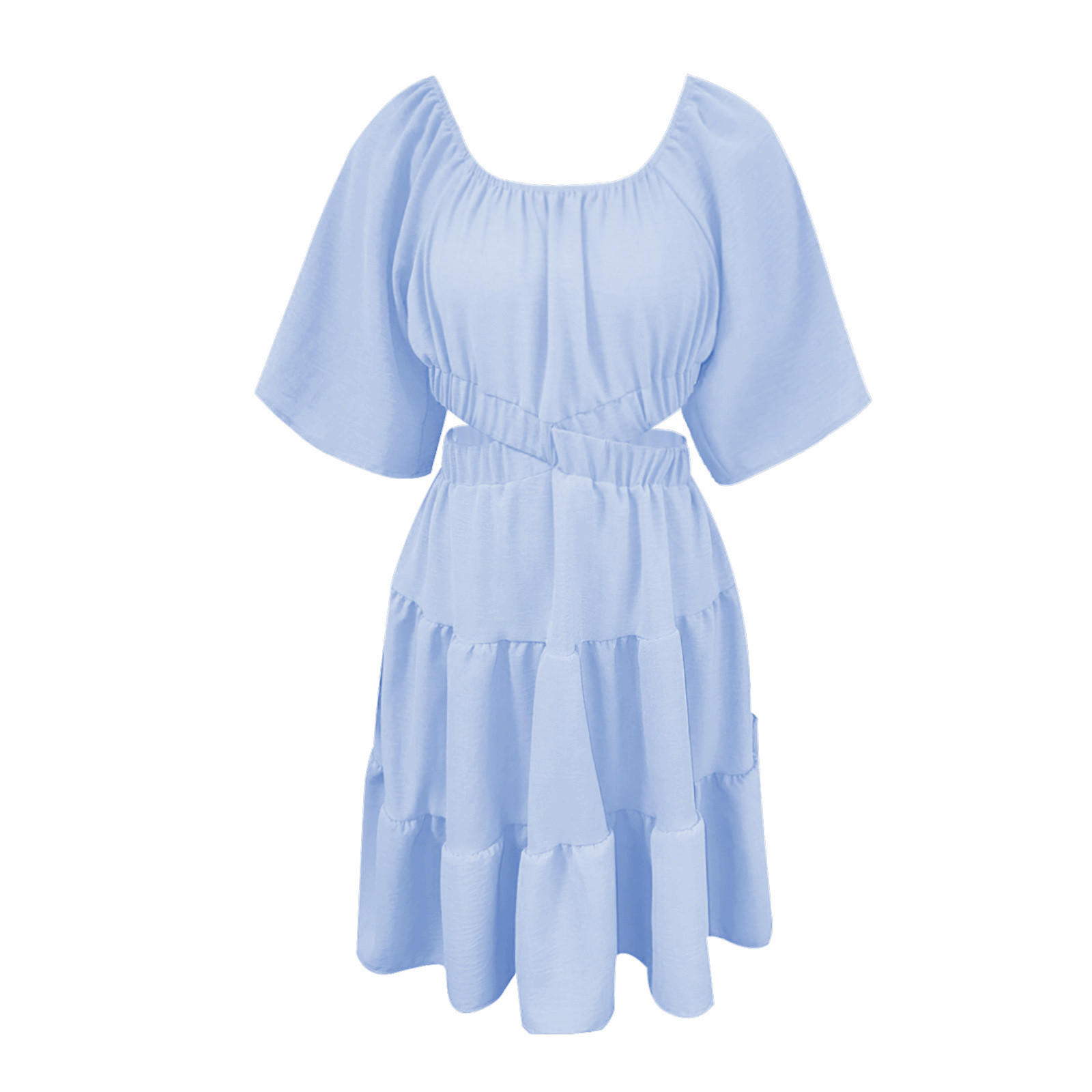 thumbnail image 4 of Vestido de mujer con cuello cuadrado y mangas acampanadas - Color liso, sin cintura, falda en capas, mangas cortas, 4 of 4